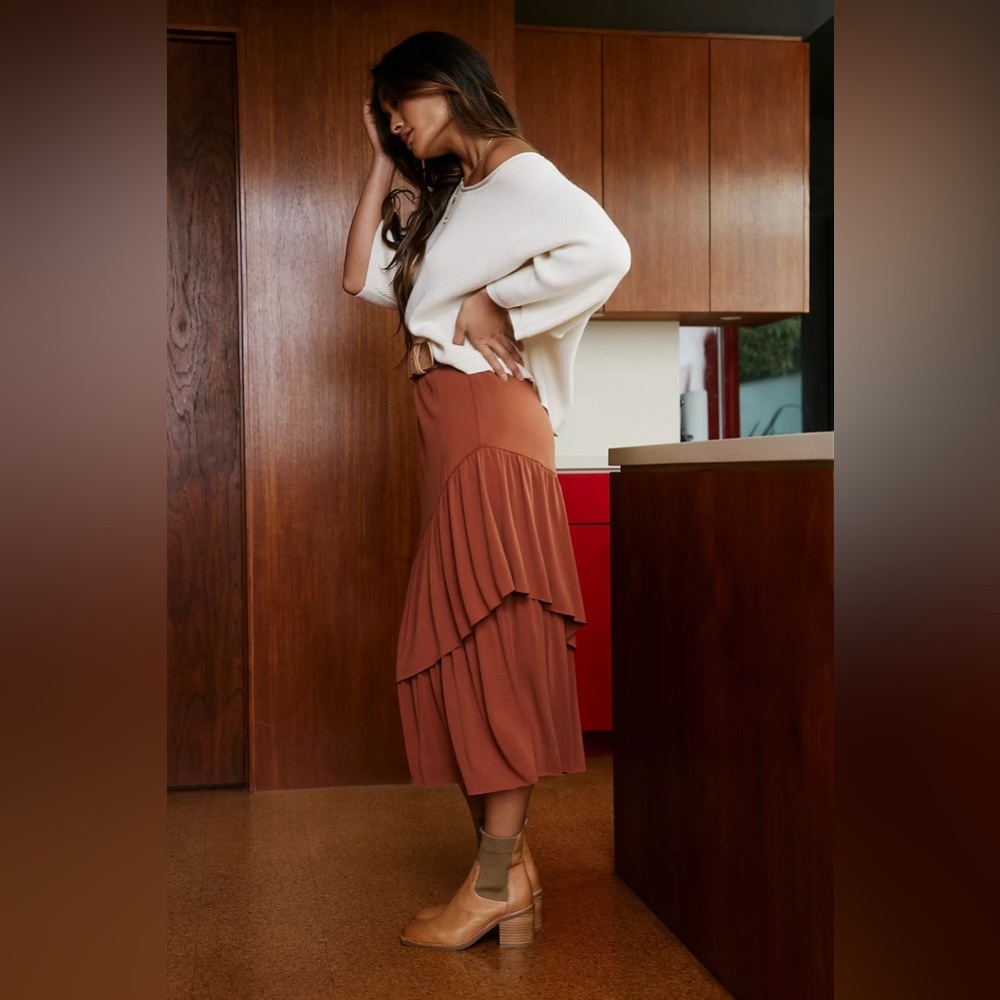 New anthropologie Amadi Nadine Ruffled Midi Skirt XS